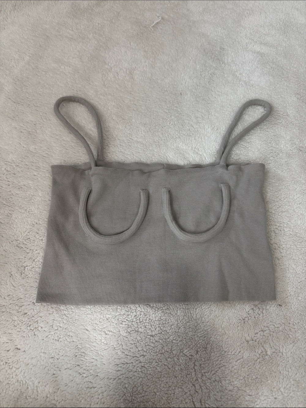 Gray Ribbed Spaghetti Strap Crop Top